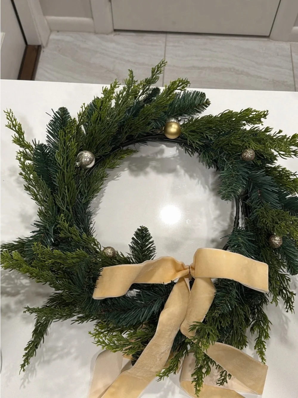 Classic Green Holiday Wreath with Gold Ribbon